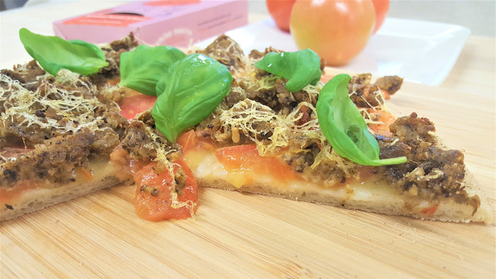 Gluten-Free Vegan Pizza with Amino Mantra Sundried Tomato & Basil Plant Patties