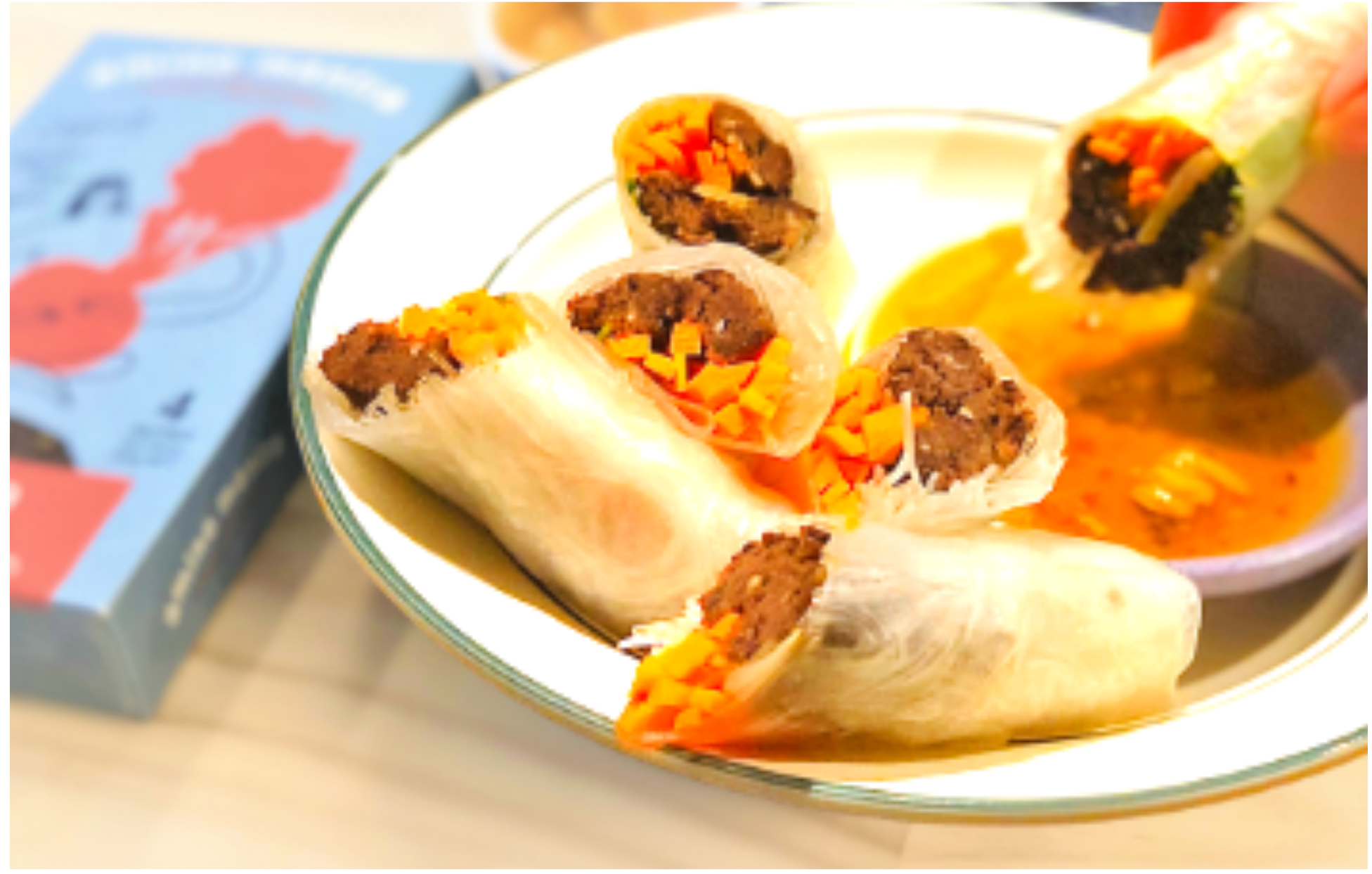Vietnamese style Smoky BBQ Spring Rolls and Dipping Sauce